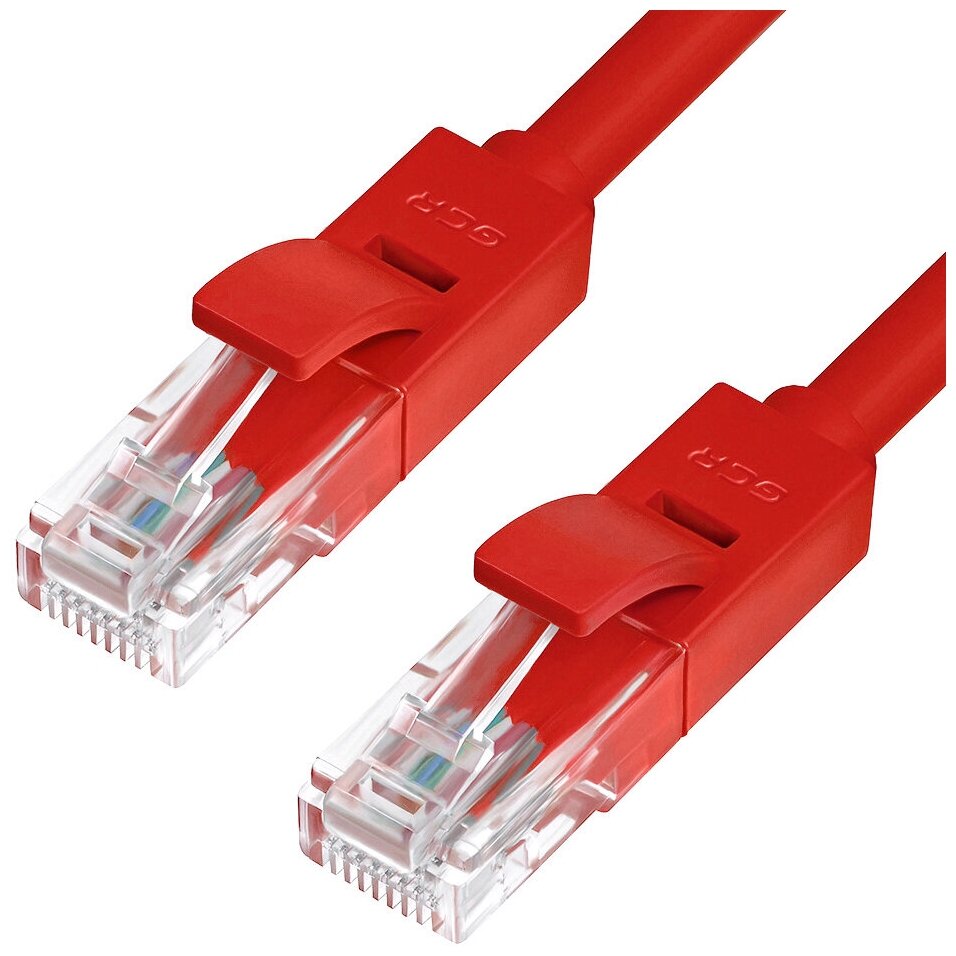 GCR Патч-корд прямой 30.0m UTP кат.5e, красный, 24 AWG, литой, ethernet high speed 1 Гбит/с, RJ45, T568B Green Connection - фото №1