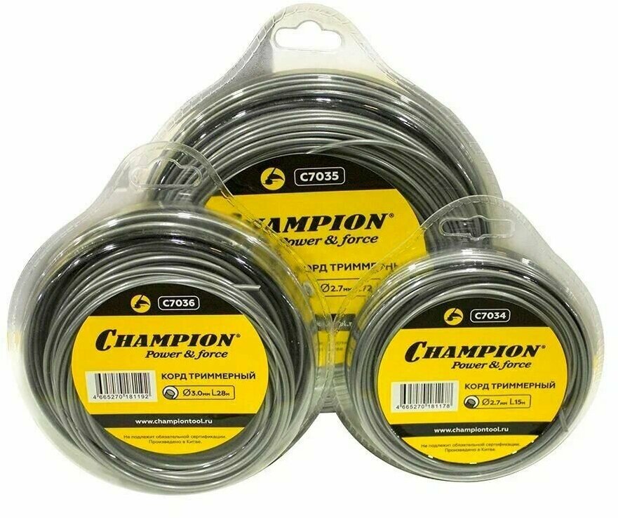 фото Корд триммерный (леска) CHAMPION Aluminium 3.0мм*28м (круглый) C7036