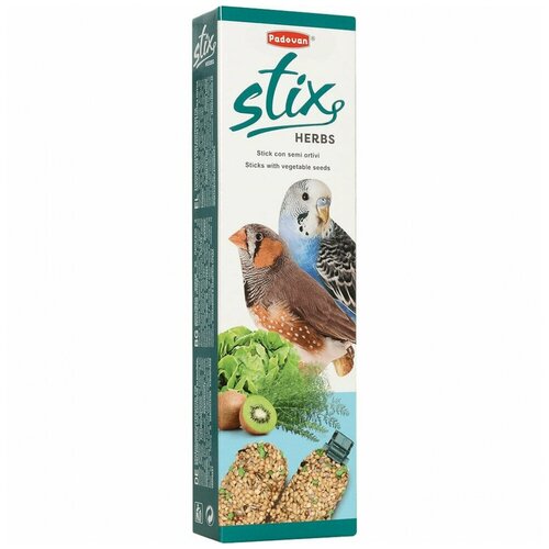 Лакомство для птиц Padovan Stix Herbs для попугаев и экзотических птиц антистрессовые с травами , 80 г лакомство палочки padovan stix tropical для попугаев и экзотических птиц фруктовые 80 г