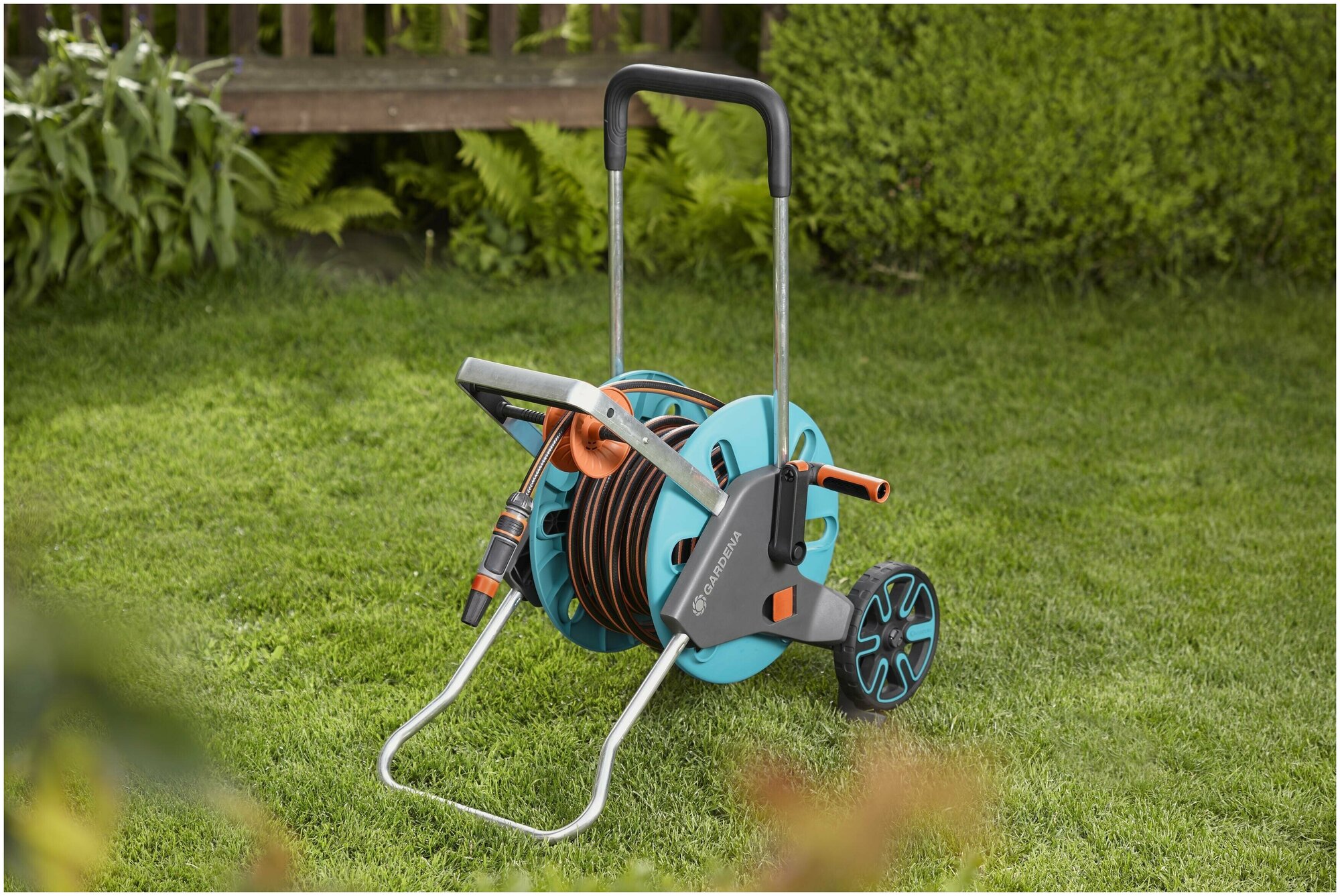 Тележка для шланга Gardena CleverRoll M Easy голубой/серый шланг в компл. 20м (18517-20.000.00) - фото №10