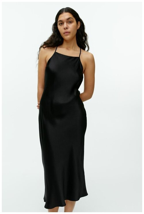 Платье-комбинация ARKET, натуральный шелк, в бельевом стиле, макси, размер xs, черный