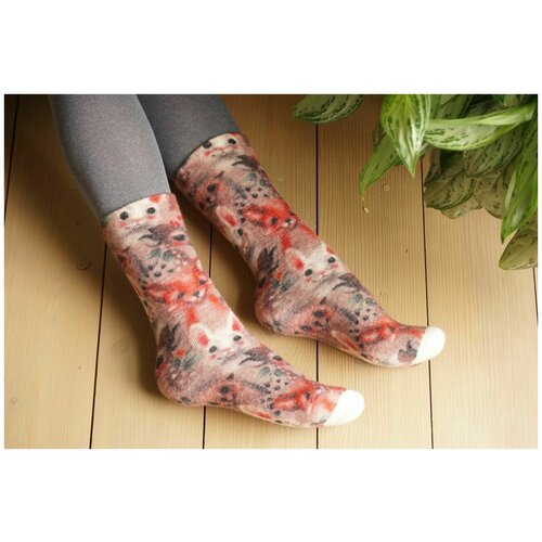 фото Носки шерстянки, размер 35/38, белый, красный, оранжевый