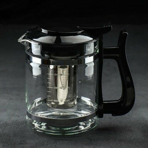 Чайник стеклянный заварочный Кессель, 1,2 л, с металлическим ситом, цвет чёрный