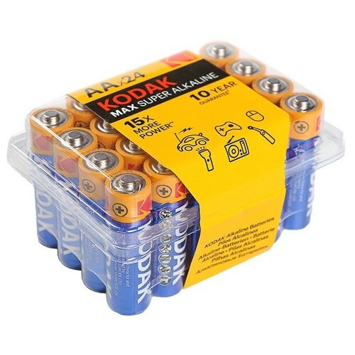 Батарейка алкалиновая Kodak Max, AA, LR6-24BOX, 1.5В, бокс, 24 шт. батарейка aa kodak lr6 24box max super alkaline 24 штуки