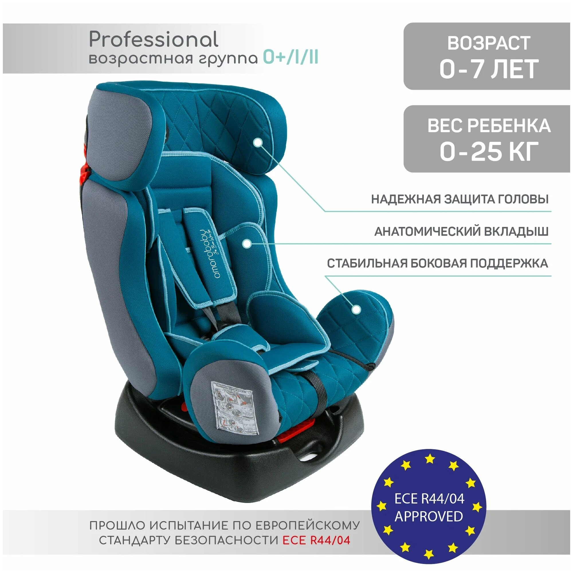 Автокресло AmaroBaby Professional группа 0 /I/II бирюзовый (AB212005PBi/18)