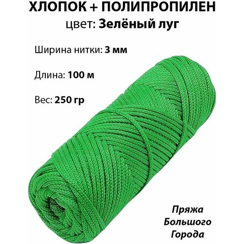 Шнур для вязания хлопок/полипропилен 3 мм. Цвет: Зелёный луг