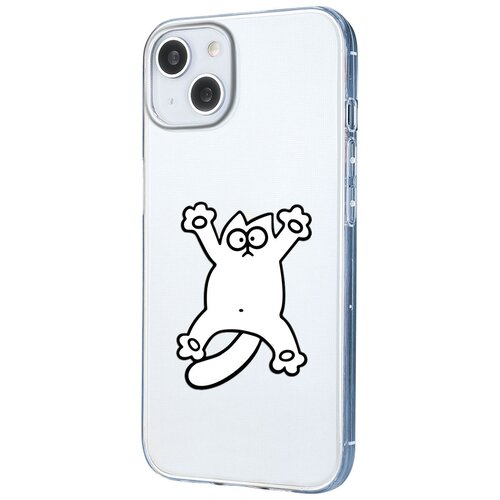 Силиконовый чехол с защитой камеры Mcover на Apple iPhone 13 mini с рисунком Белый кот силиконовый чехол с защитой камеры mcover на apple iphone 13 mini с рисунком надпись b d s m