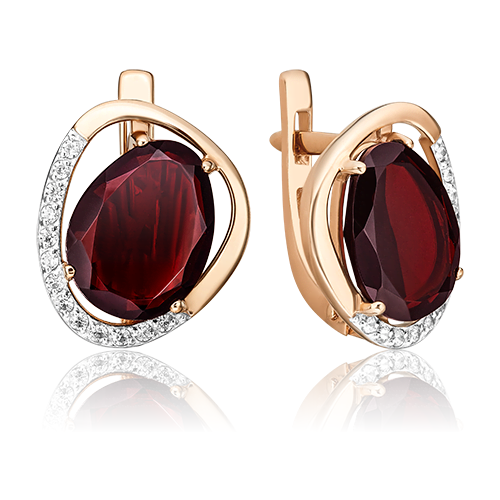 Серьги PLATINA из золота 585 пробы с гранатом, фианитом