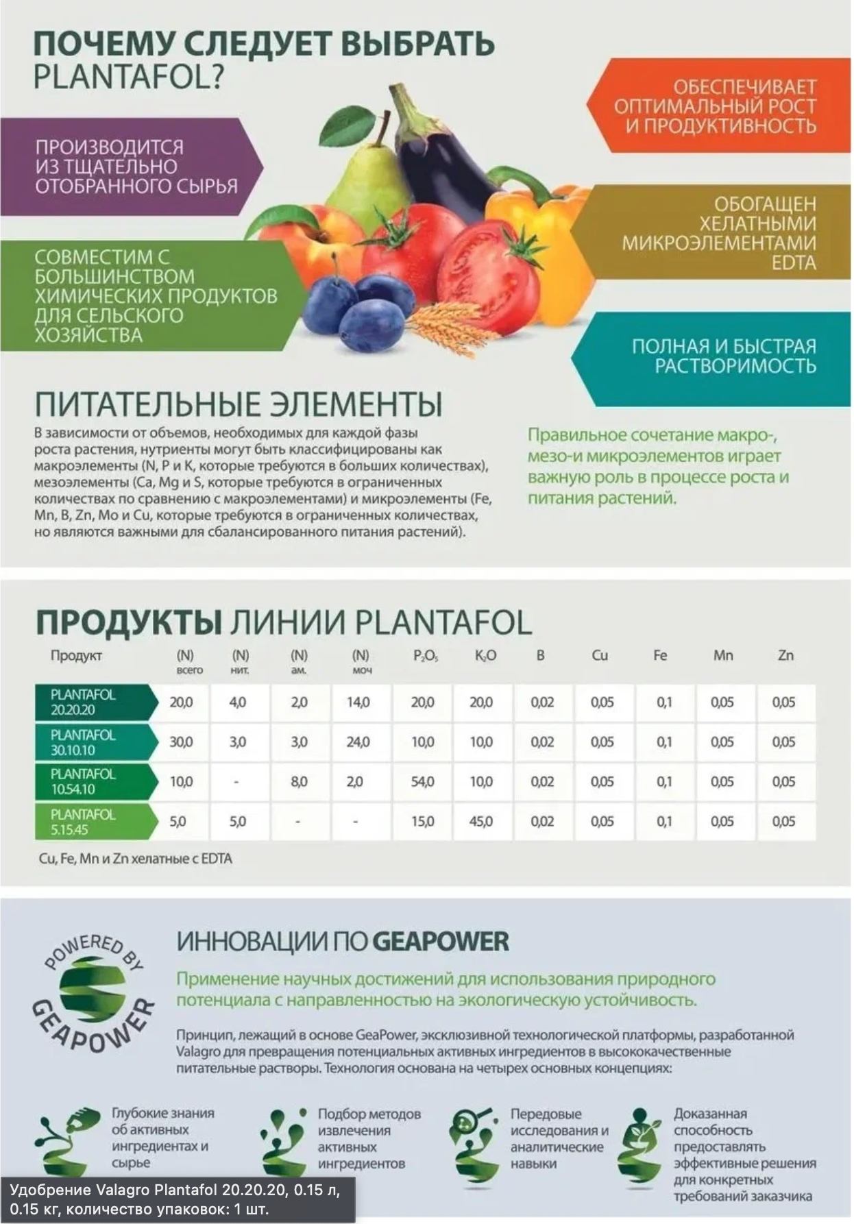 Удобрение для листовой подкормки Плантафол (PLANTAFOL) NPK 20-20-20 МЭ, универсальное Valagro Италия, 150 гр - фотография № 4