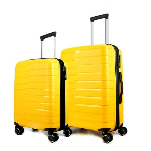 Умный чемодан Ambassador, 2 шт., полипропилен, опорные ножки на боковой стенке, увеличение объема, рифленая поверхность, водонепроницаемый, 95 л, размер S/M, желтый