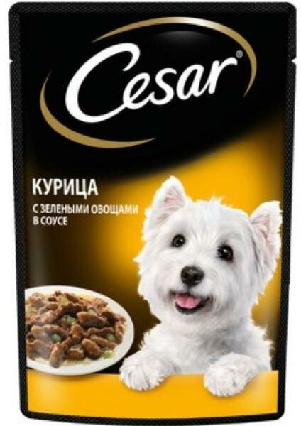 Cesar Паучи для взрослых собак, с курицей и зелеными овощами в соусе 0.085 кг
