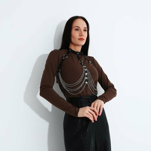 фото Ремень жен по типу портупея, с цепями, иск кожа, черный 9526979 сима-ленд