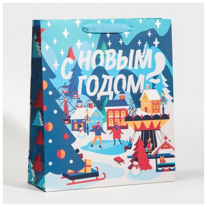 Пакет ламинированный вертикальный «Зима в городе» M 26 × 30 × 9 см