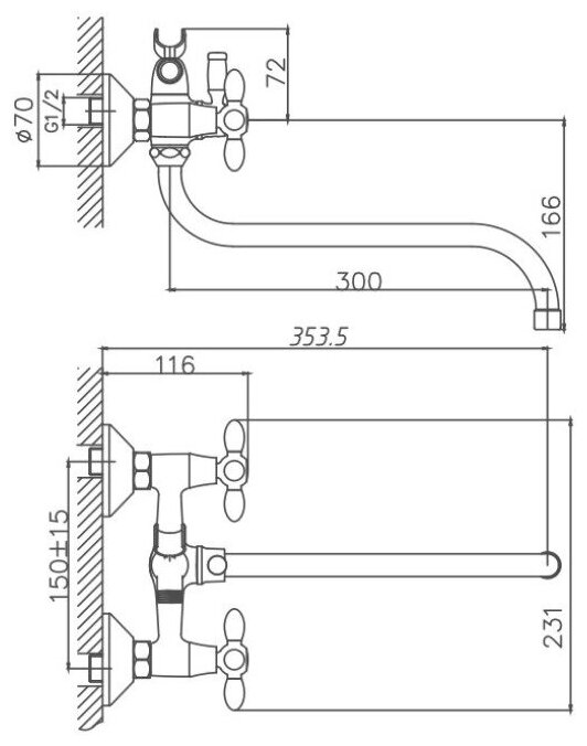 Смеситель для ванны Cron CN22127-8, белый - фотография № 2