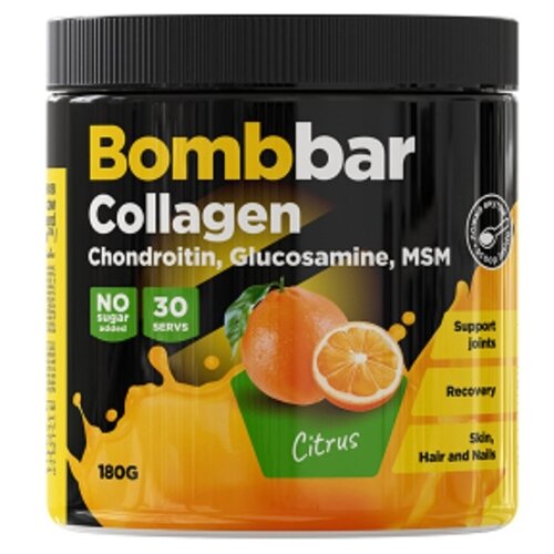 Препарат для укрепления связок и суставов BOMBBAR Collagen. Chondroitin, Glucosamine, MSM, 180 гр. bombbar collagen 180 гр цитрус