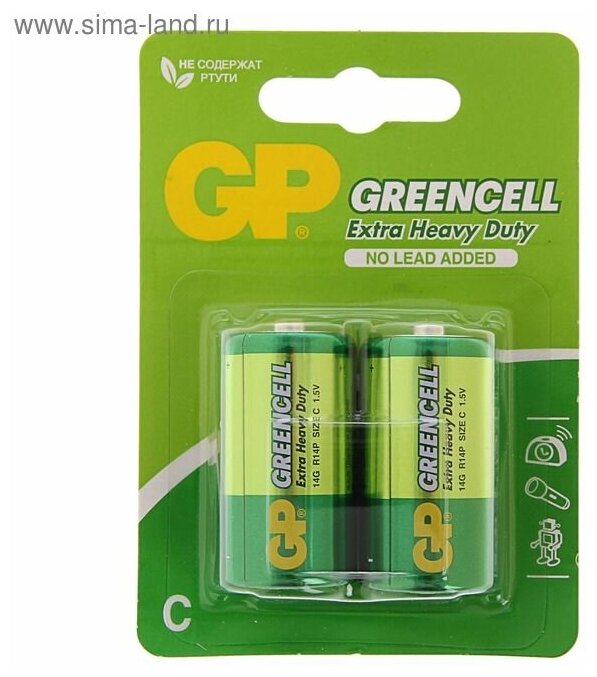Батарейка солевая GP Greencell Extra Heavy Duty С R14-2BL 1.5В блистер 2 шт.