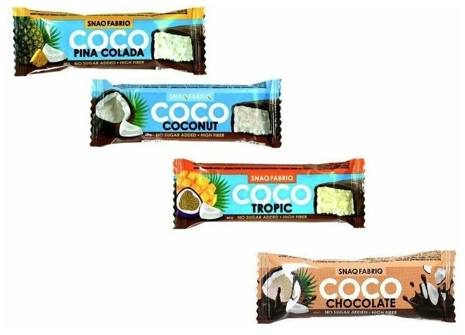 Snaq Fabriq Батончик COCO 40г MIX Coconut Tropic Pina Colada Chocolate (20 шт) - фотография № 2