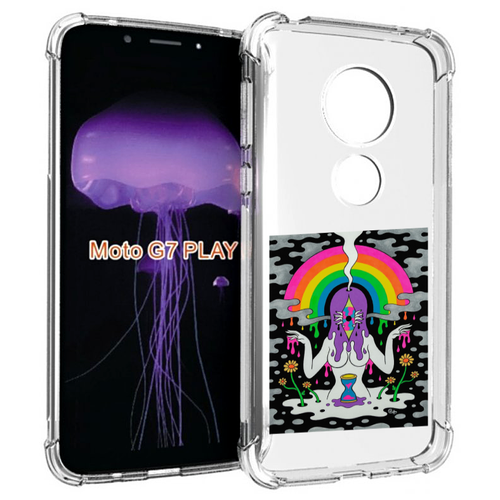 Чехол MyPads девушка с радугой абстракция женский для Motorola Moto G7 Play задняя-панель-накладка-бампер