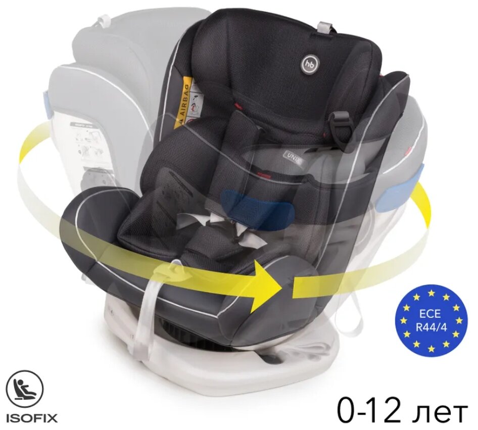 Автокресло Happy Baby детское Unix, крепление isofix, от 0-12 лет, группа 0+/1/2/3 (0-36 кг), silver