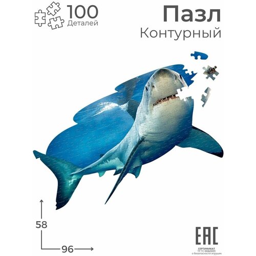 Игрушка-головоломка фигурный контурный пазл для детей Акула Океан 100 деталей Пазлы большие для мальчиков и девочек 2499₽