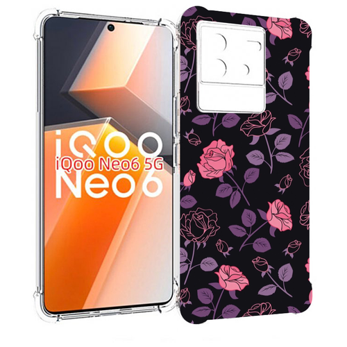 Чехол MyPads маленькие розочки на черном фоне женский для Vivo iQoo Neo 6 5G задняя-панель-накладка-бампер