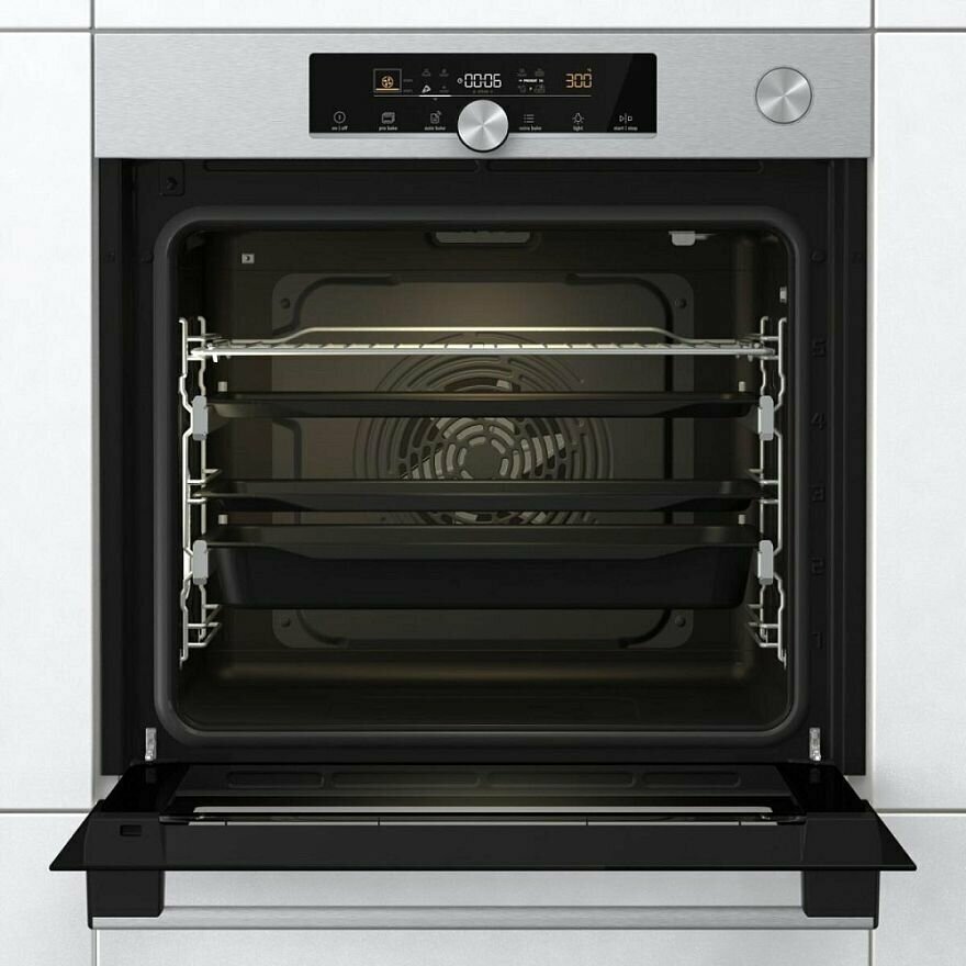 Картинки Духовой шкаф электрический встраиваемый Gorenje BSA6747A04X, 60 см, 3500 Вт, 77 л, вариогриль PerfectGrill и духовка BigSpace, пар и конвекция, таймер, нержавеющая сталь