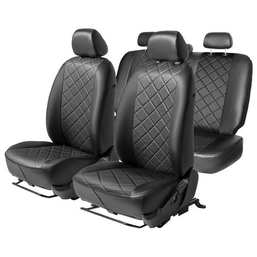 Авточехлы Rival Pомб (зад. спинка 40/60) для сидений Mitsubishi Lancer (Митсубиси Лансер) IX поколение седан 2003-2010, экокожа, черные, SC.4004.2