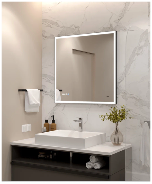 Зеркало для ванной с LED подсветкой, сенсором и часами Reflection Ghost 800х800 RF5224GH