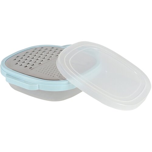 Терка с контейнером 3 в 1 голубая, ручная для овощей, фруктов и сыра, терка для капусты и моркови