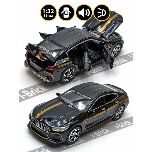 Металлическая машинка ChiMei 1:32 (16 см) «BMW M8 (MH8 800 Manhart)» чёрная, свет, звук, инерция M308-2