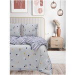 Постельное бельё 2-спальное поплин от Feresa белый/синий/серый 175х215 см - изображение