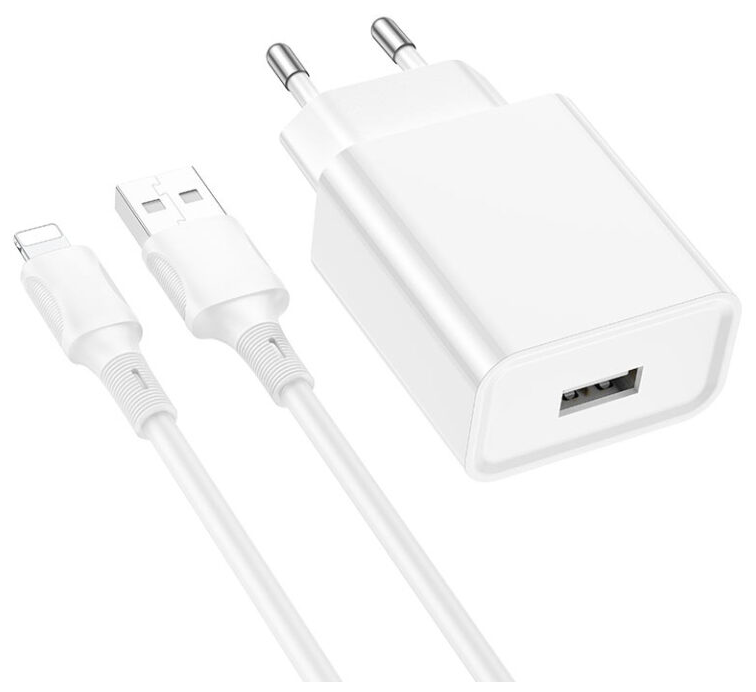 Зарядное устройство Borofone BA74A Aspirer 1xUSB 2.1А + кабель Lightning White 6974443388657