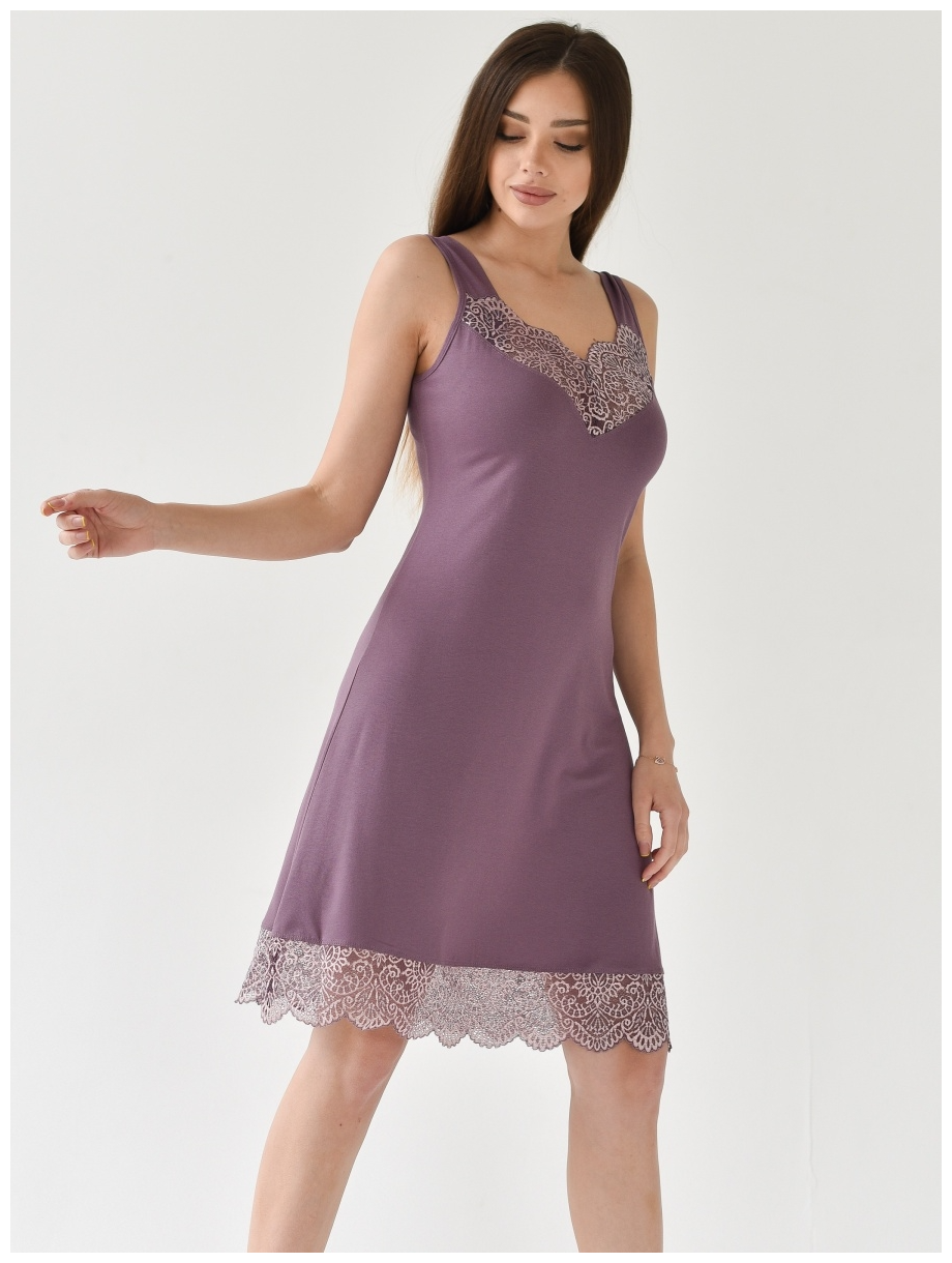 Ночная сорочка женская Елена, вискоза с кружевом, большой размер 52, цвет фиолетовый. Текстильный край. - фотография № 6