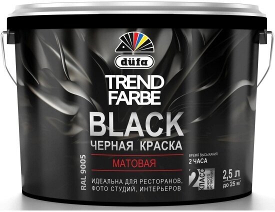 Краска для стен и потолков водно-дисперсионная Dufa Trend Farbe Black матовая черная