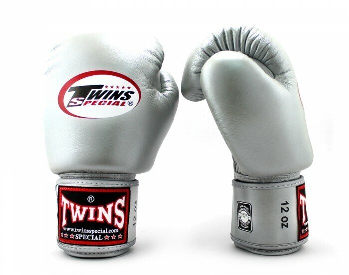 Боксерские перчатки TWINS bgvl3 серебряные (TWINS, 12 унций, Таиланд, Серебрянный) 12 унций