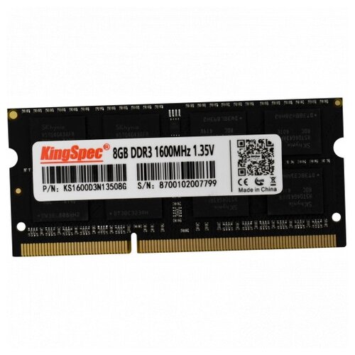 Оперативная память KingSpec DDR3L 1600 МГц SODIMM CL11 KS1600D3N13508G оперативная память kimtigo ddr3l 1600 мгц sodimm cl11 kmts8gf581600