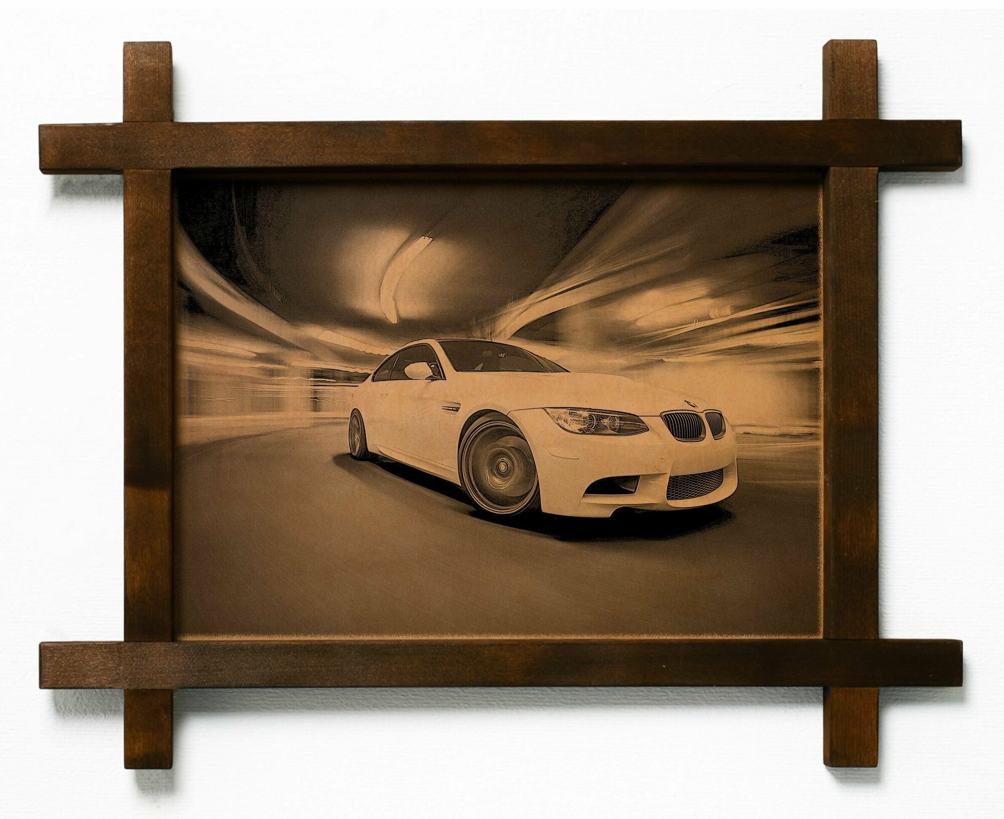Картина Автомобиль, интерьерная для украшения и декора на стену в деревянной раме, подарок, натуральная кожа, BoomGift