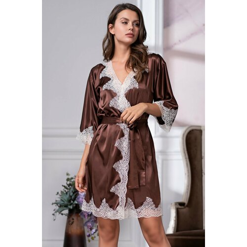 Халат MIA AMORE средней длины, укороченный рукав, размер L/XL, коричневый