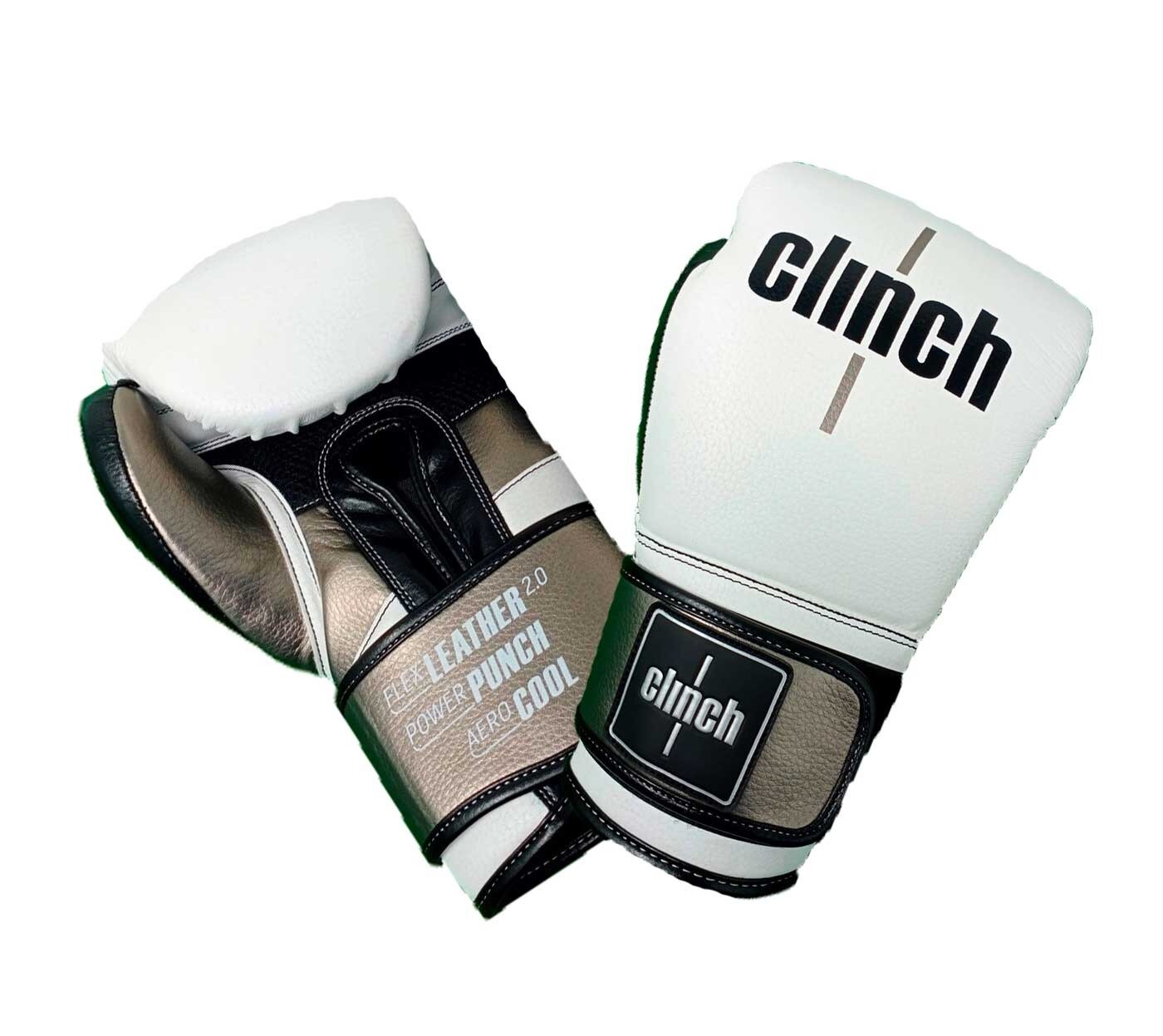 C141 Перчатки боксерские Clinch Punch 2.0 бело-черно-бронзовые - Clinch - Белый - 16 oz