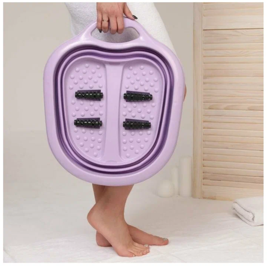 Ванночка для ног складная с массажными роликами, фиолетовая - фотография № 4