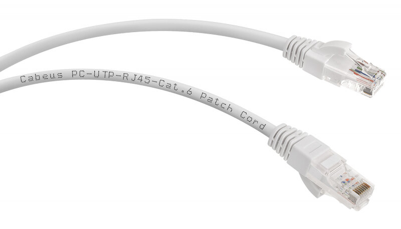 Патч-корд CABEUS U/UTP PC-UTP-RJ45-Cat.6-0.5m-WH категория 6 2xRJ45/8p8c неэкранированный белый PVC 0.5м