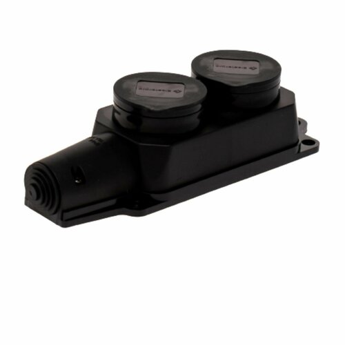 Колодка розеточная Elestarpro, каучук, класс защиты IP44, влагозащищенная, герметичная на 2 розетки, 16А, черная