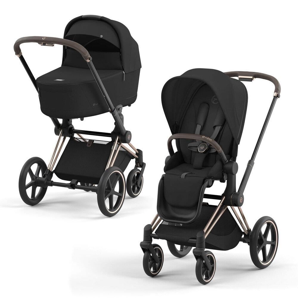 Коляска 2 в 1 Cybex Priam IV Sepia Black, шасси rosegold