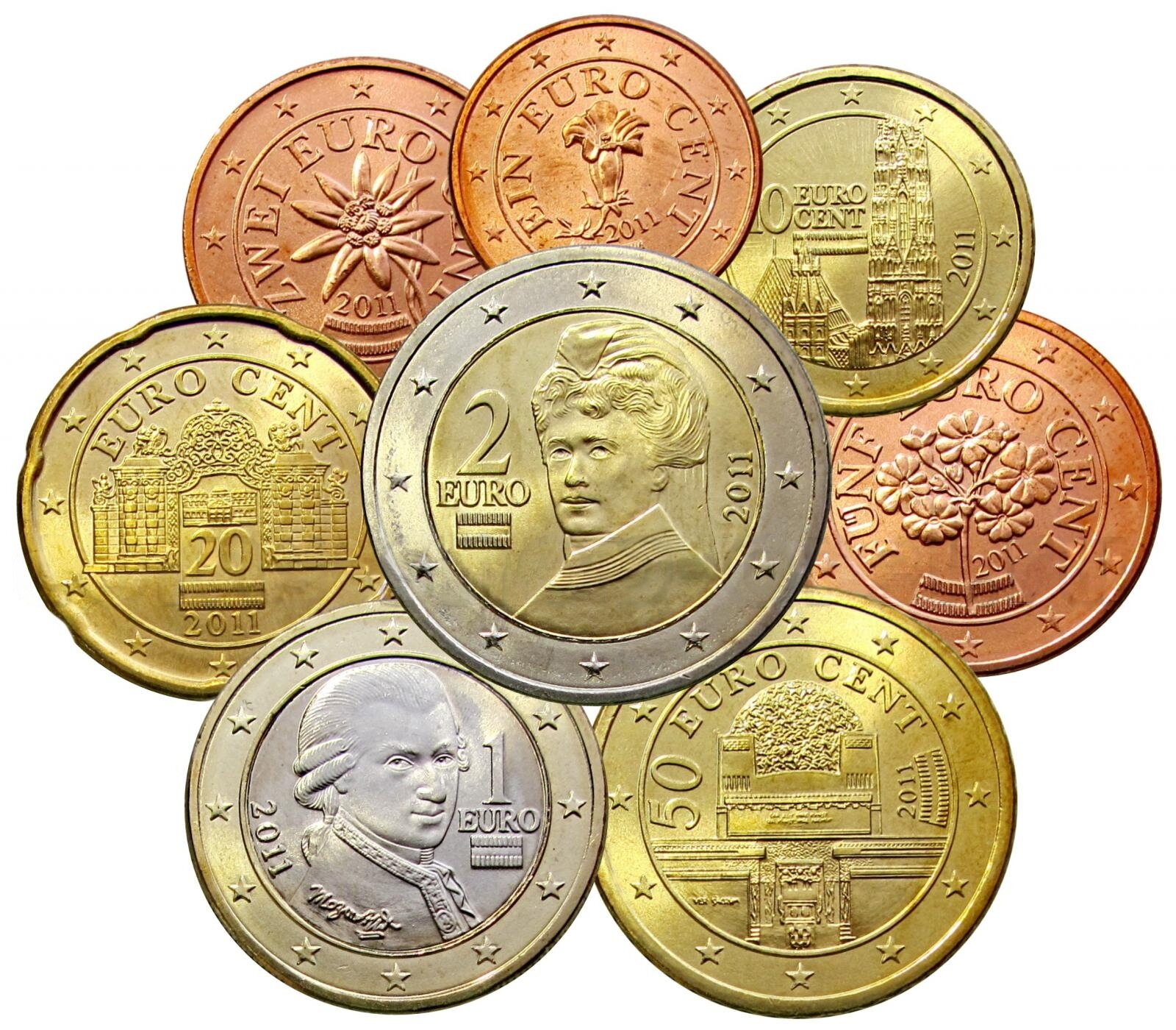 Набор евро монет 2011 Австрия UNC