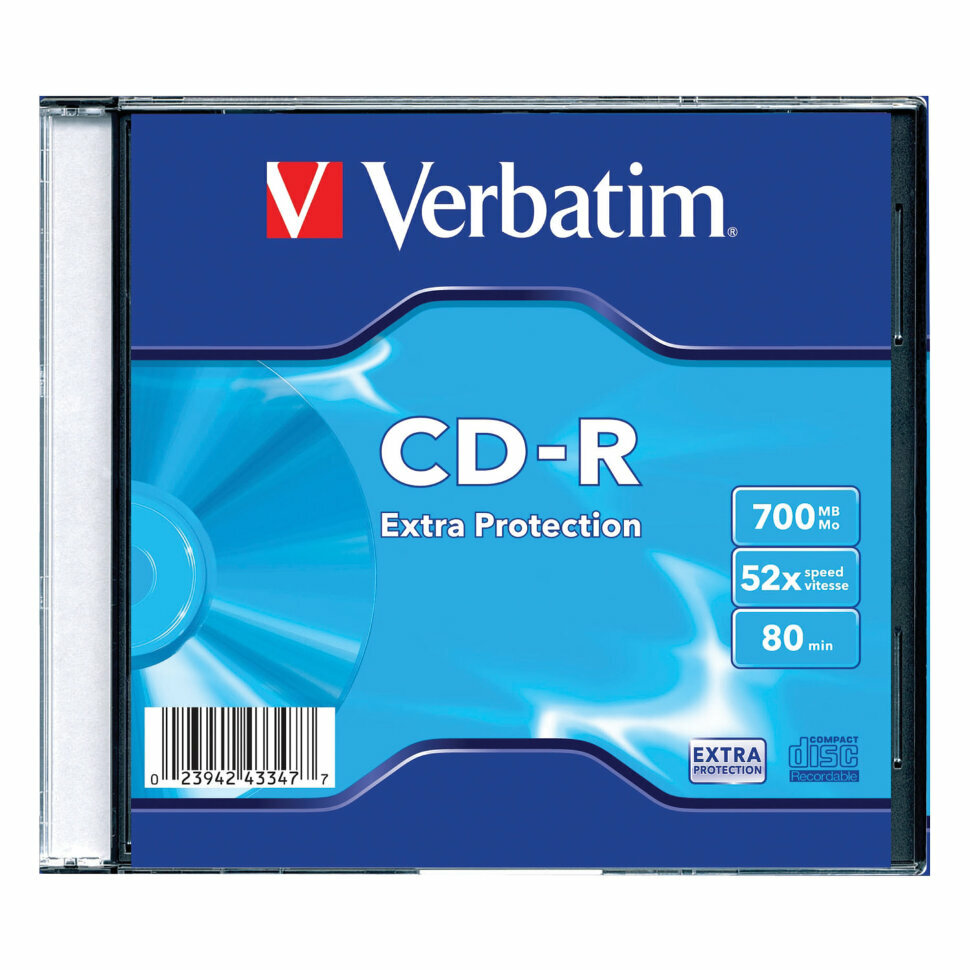 Диск CD-R VERBATIM, 700 Mb, 52х, Slim Case (1 штука), 510076