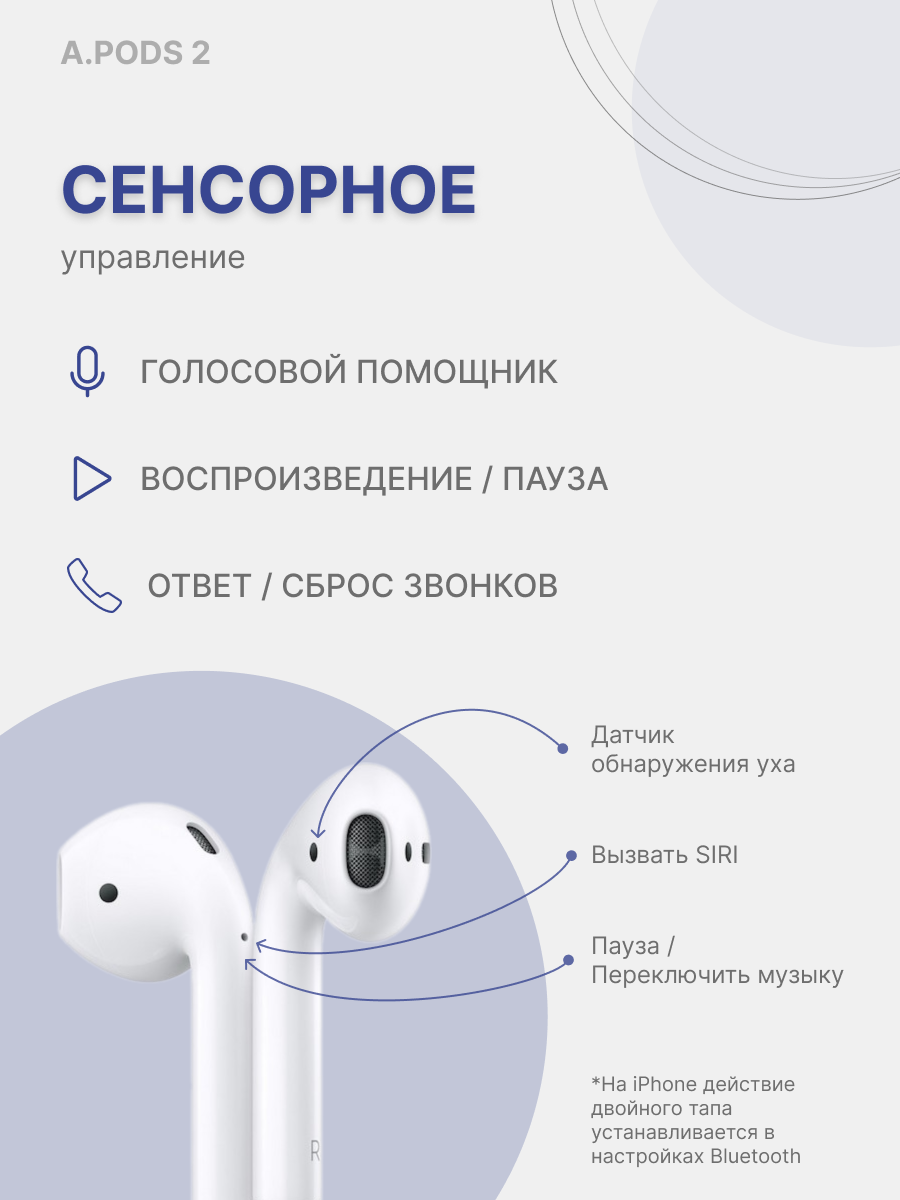 Наушники Беспроводные APods 2 для iPhone и Android, цвет: белый — фото 1
