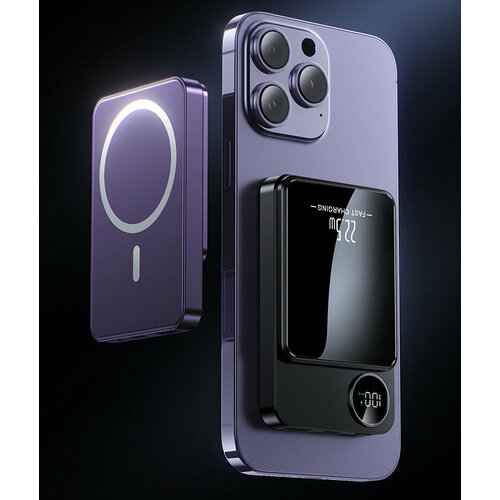 Портативный внешний аккумулятор MagSafe 10000 mah PowerBank для iPhone Android магнитный Быстрая зарядка 225W Поддержка беспроводной зарядки QC 30 Black 2140₽