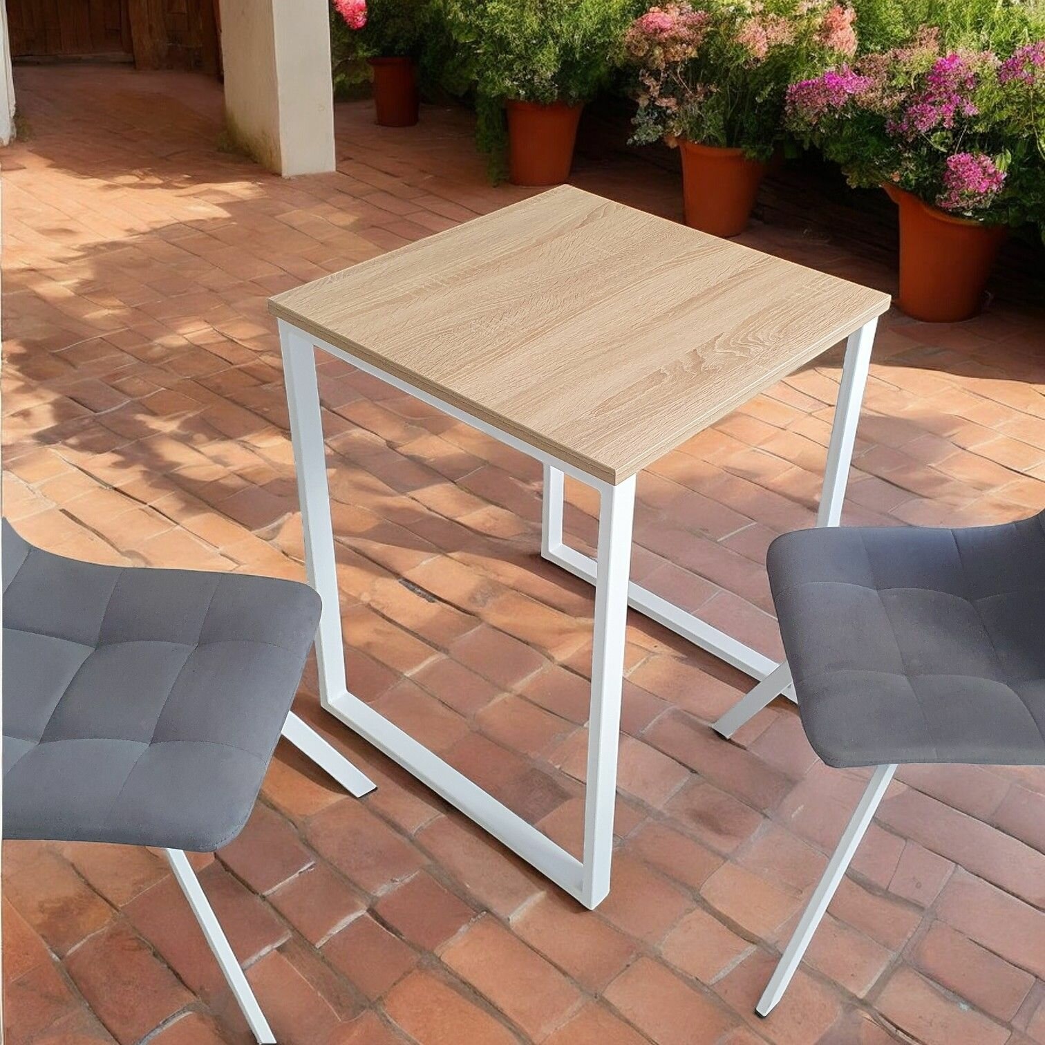 Стол лофт обеденный Дуб 110*60 см. Ножки лофт белые — фото 1