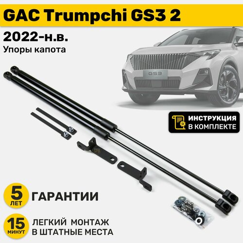 Газовые амортизаторы (упоры) капота GAC Trumpchi GS3 2 (2022-н. в.), стойки кузова 2 шт, газлифт крышки гак трумпчи гс3