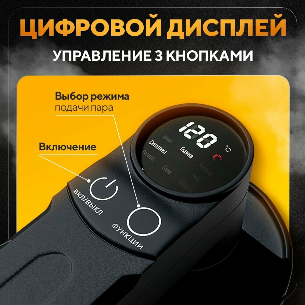Отпариватель для одежды ручной INLY с дисплеем черный, 1300 ВТ, парогенератор 8 режимов, утюг дорожный — фото 1